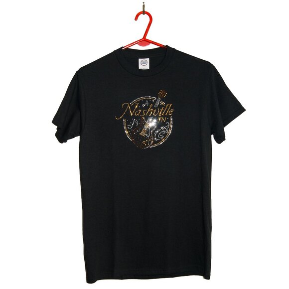 Nashville Women's Small Black Gemstone Western‎ Graphic Tee Shirt Short Sleeve - Picture 1 of 2